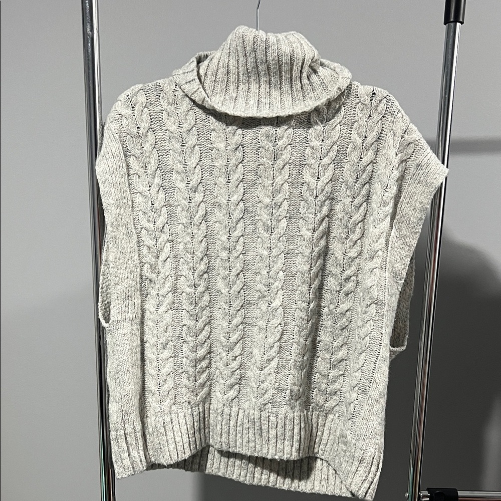 Joie Oversized Light Gray Cable Knit Turtleneck Sweater
